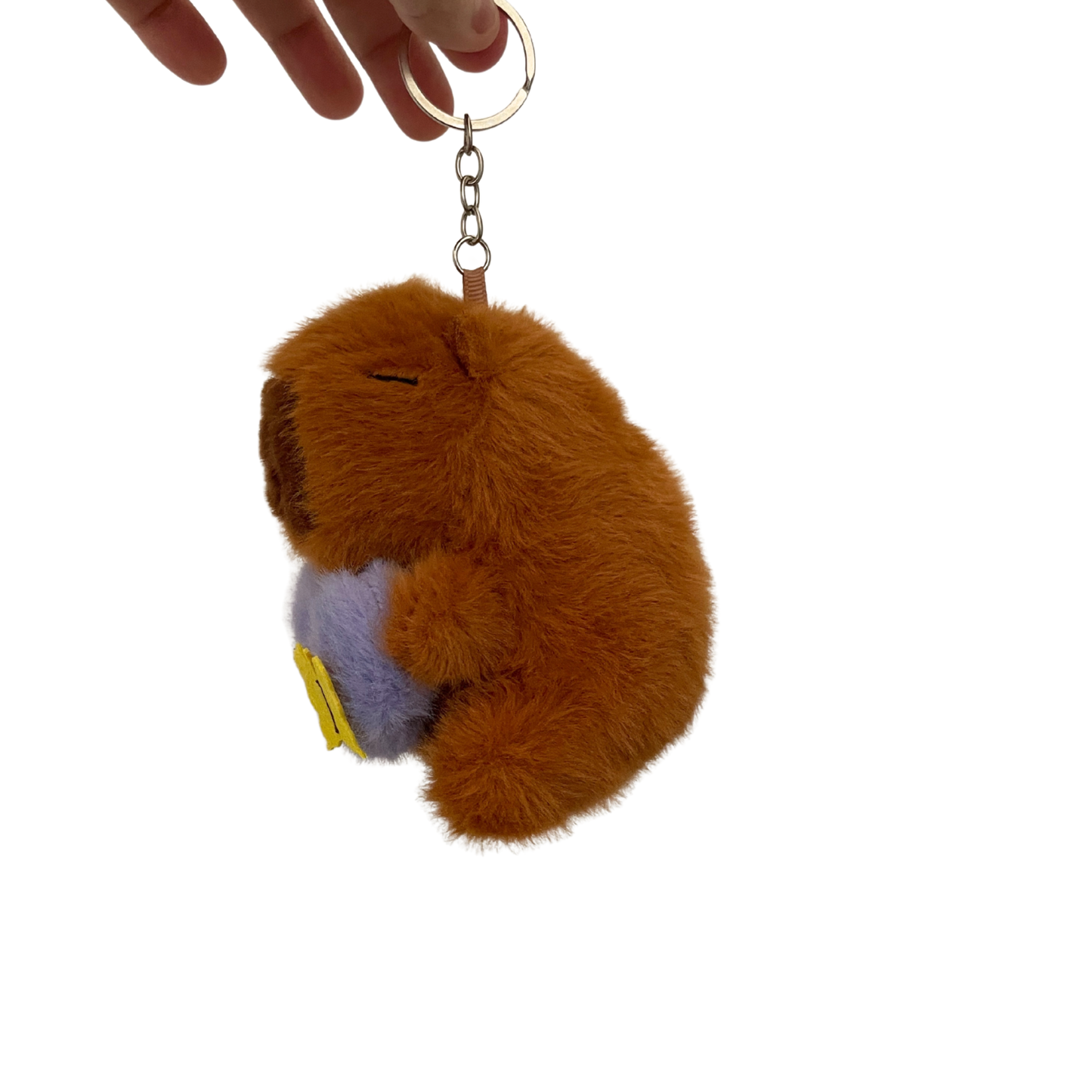 Violet - Capybara plushie keychain hugging light purple heart with butterfly
