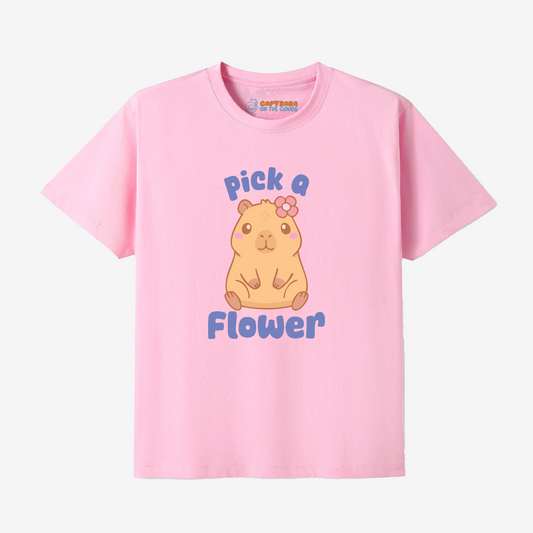 Capybara pick a flower tee, cute capybara with flower design