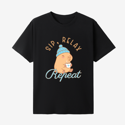 Sip Relax Repeat Capybara Hot Chocolate Shirt, Cosy Capybara Graphic Tee