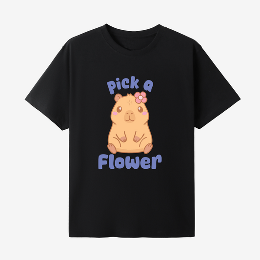 Capybara pick a flower tee, cute capybara with flower design