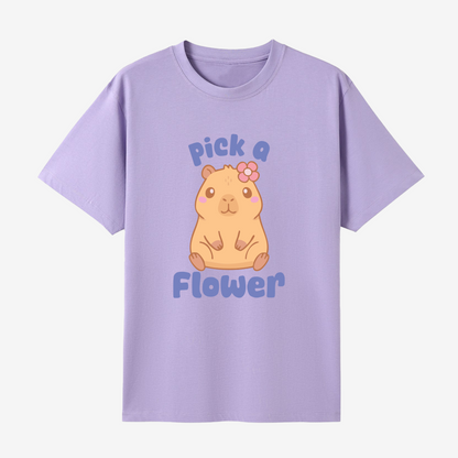 Capybara pick a flower tee, cute capybara with flower design