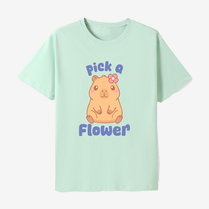 Capybara pick a flower tee, cute capybara with flower design