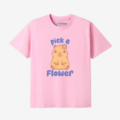 Capybara pick a flower tee, cute capybara with flower design