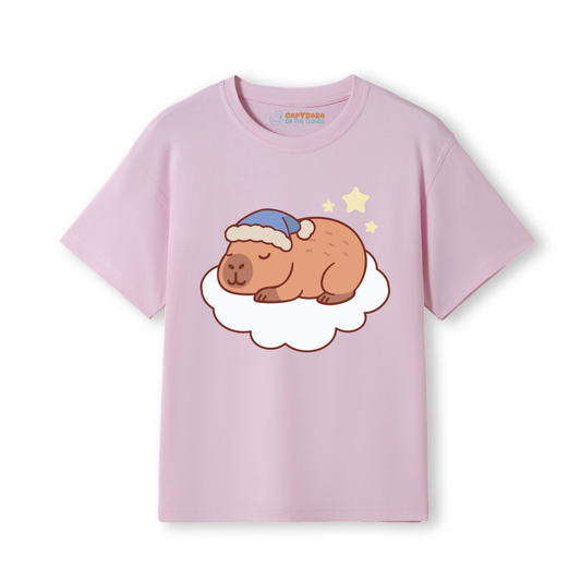 Sleepy Capybara Kids Tee – Dreamy Cloud Design
