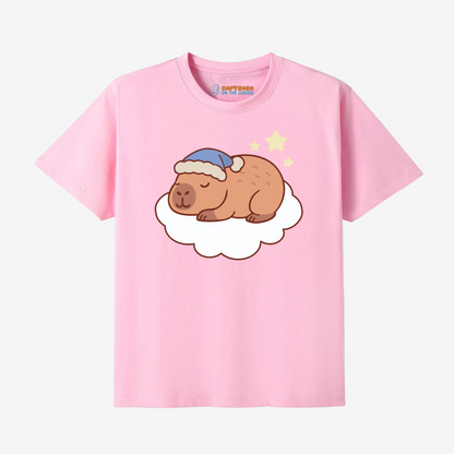 Tshirt h Capybara sleeping on a cloud illustration.