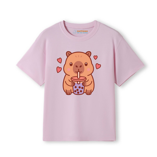 Capybara Boba Tea Illustration - 100% Cotton Unisex T-Shirt