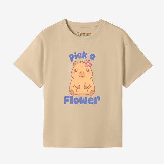 Capybara pick a flower tee, cute capybara with flower design
