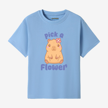 Capybara pick a flower tee, cute capybara with flower design