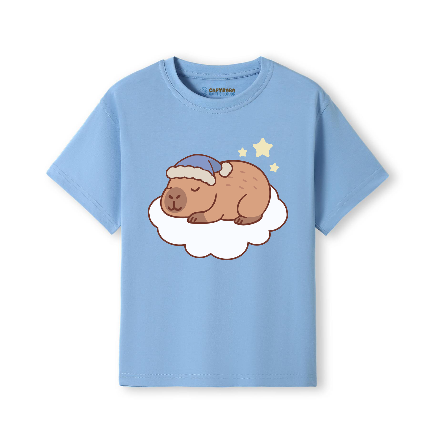 Sleepy Capybara Kids Tee – Dreamy Cloud Design