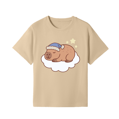 Sleepy Capybara Kids Tee – Dreamy Cloud Design