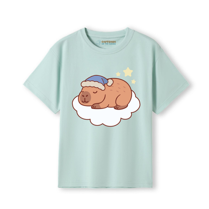 Sleepy Capybara Kids Tee – Dreamy Cloud Design