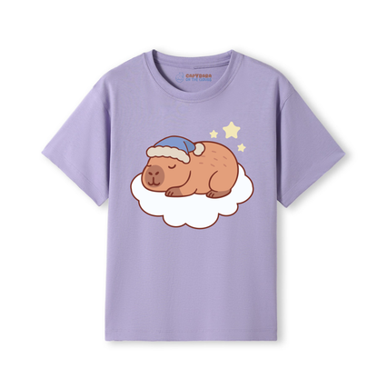 Sleepy Capybara Kids Tee – Dreamy Cloud Design